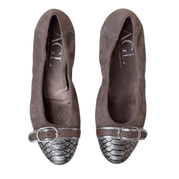 AGL Suede Ballet Flats Italy Neutral Taupe Business Casual Professional EU 41.5 - Picture 1 of 7